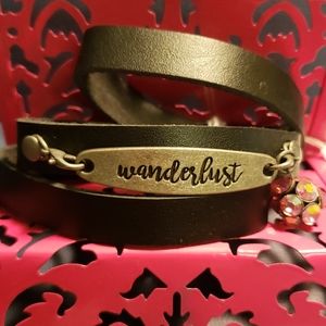 Black leather wrapped bracelet Handmade